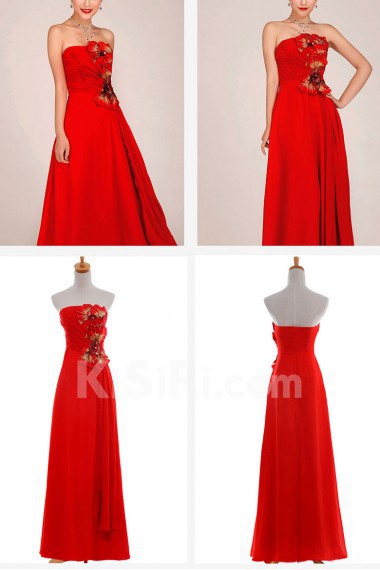 Chiffon Strapless Floor Length A-Line Dress with Embroidered