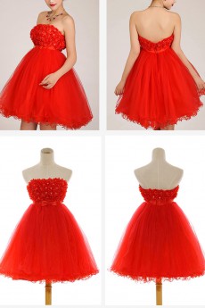 Organza Strapless Short Ball Gown with Crystals