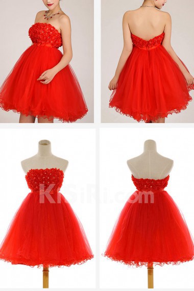 Organza Strapless Short Ball Gown with Crystals