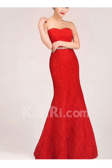 Satin and Lace Sweetheart Floor Length Sheath Dress with Crystals