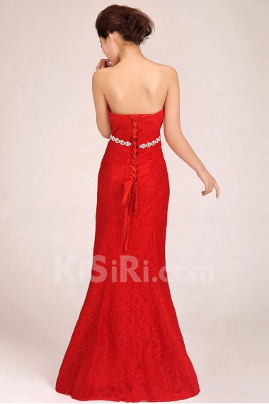 Satin and Lace Sweetheart Floor Length Sheath Dress with Crystals