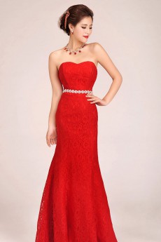 Satin and Lace Sweetheart Floor Length Sheath Dress with Crystals