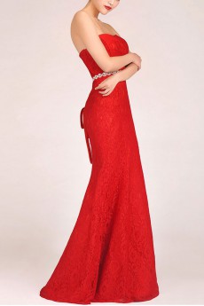 Satin and Lace Sweetheart Floor Length Sheath Dress with Crystals