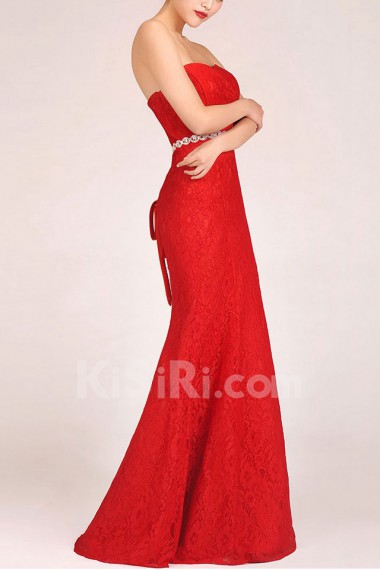 Satin and Lace Sweetheart Floor Length Sheath Dress with Crystals