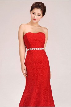 Satin and Lace Sweetheart Floor Length Sheath Dress with Crystals