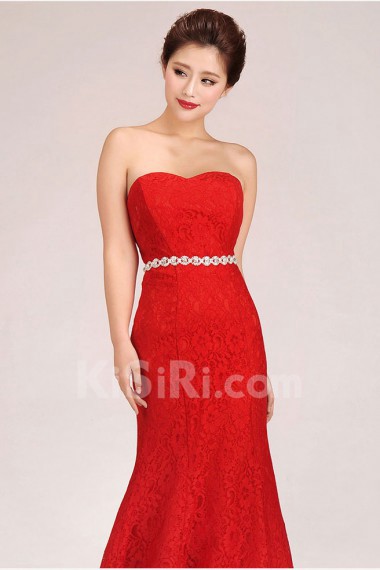 Satin and Lace Sweetheart Floor Length Sheath Dress with Crystals