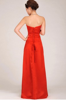 Satin Strapless Floor Length Column Dress with Embroidered