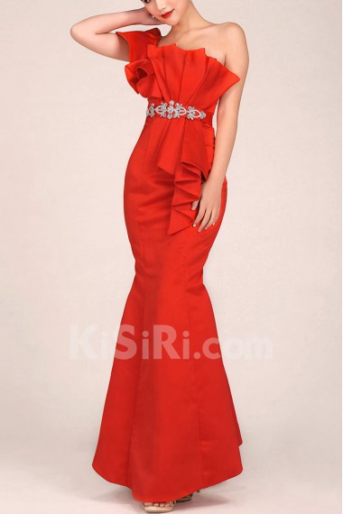 Satin  Floor Length Mermaid Dress with Crystals