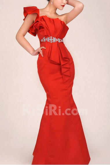 Satin  Floor Length Mermaid Dress with Crystals