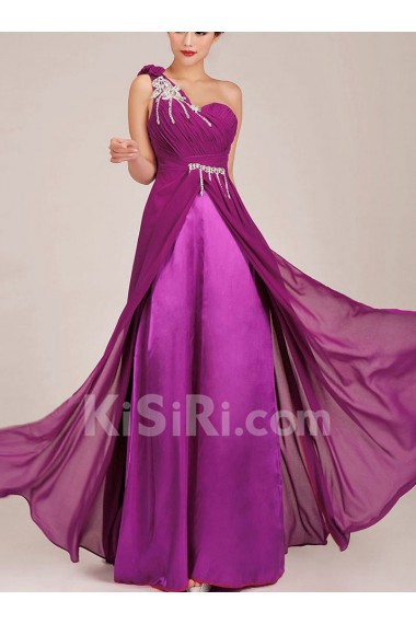 Chiffon  Floor Length A-Line Dress with Flowers