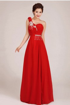 Chiffon  Floor Length A-Line Dress with Flowers