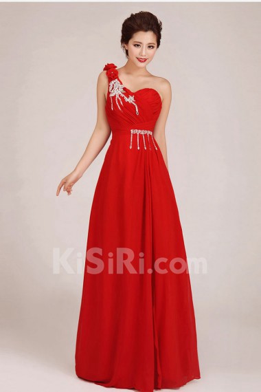 Chiffon  Floor Length A-Line Dress with Flowers