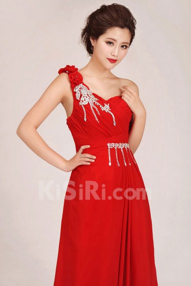 Chiffon  Floor Length A-Line Dress with Flowers