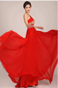 Chiffon  Floor Length A-Line Dress with Crystals