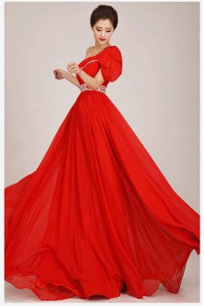 Chiffon  Floor Length A-Line Dress with Crystals