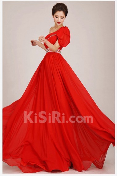 Chiffon  Floor Length A-Line Dress with Crystals