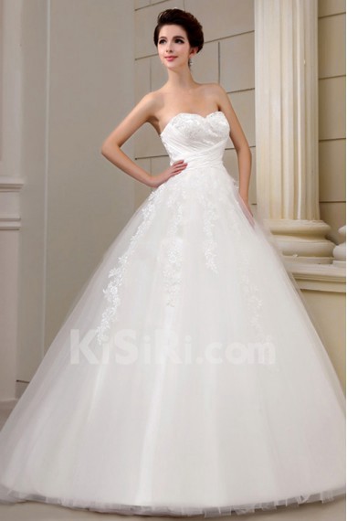 Net and Satin Strapless Ball Gown with Beading