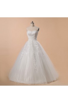 Net and Satin Strapless Ball Gown with Beading