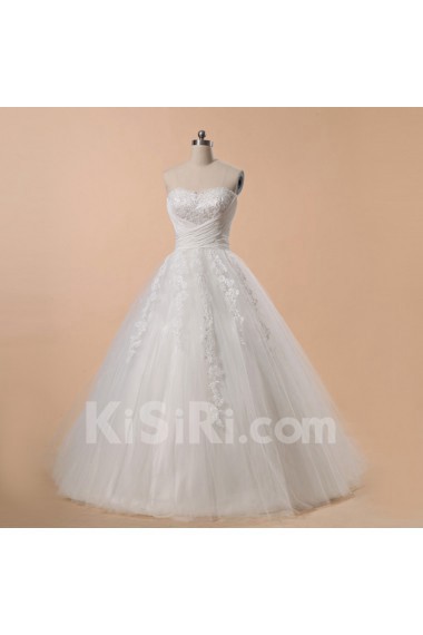 Net and Satin Strapless Ball Gown with Beading