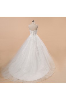 Net and Satin Strapless Ball Gown with Beading