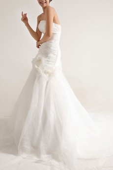 Organza Strapless Mermaid Gown with Pearls