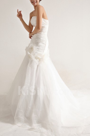 Organza Strapless Mermaid Gown with Pearls