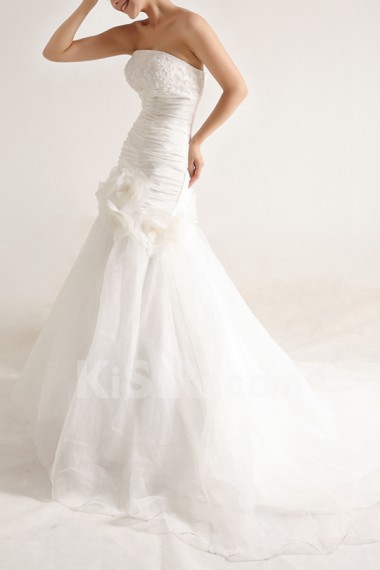 Organza Strapless Mermaid Gown with Pearls