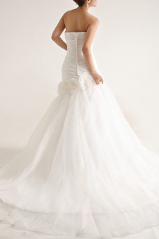 Organza Strapless Mermaid Gown with Pearls