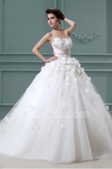 Net and Satin Strapless Ball Gown with Crystal