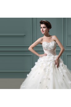 Net and Satin Strapless Ball Gown with Crystal