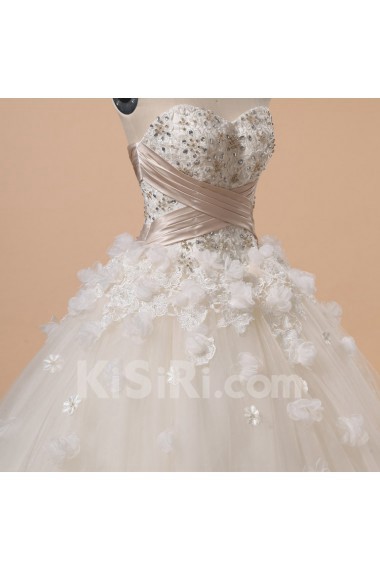 Net and Satin Strapless Ball Gown with Crystal