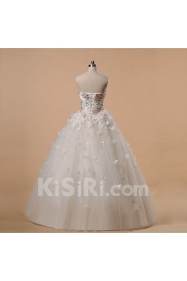 Net and Satin Strapless Ball Gown with Crystal