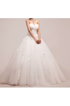 Organza Strapless Floor Length Ball Gown with Handmade Flowers