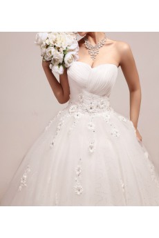 Organza Strapless Floor Length Ball Gown with Handmade Flowers