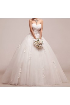 Organza Strapless Floor Length Ball Gown with Handmade Flowers