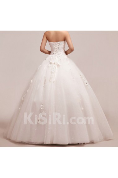 Organza Strapless Floor Length Ball Gown with Handmade Flowers