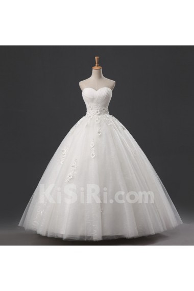 Organza Strapless Floor Length Ball Gown with Handmade Flowers