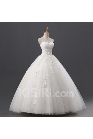 Organza Strapless Floor Length Ball Gown with Handmade Flowers