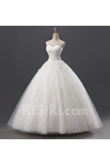 Organza Strapless Floor Length Ball Gown with Handmade Flowers