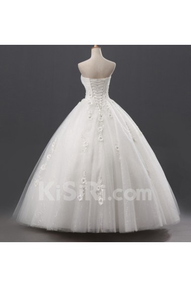 Organza Strapless Floor Length Ball Gown with Handmade Flowers