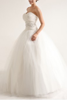 Net and Satin Strapless Floor Length Ball Gown