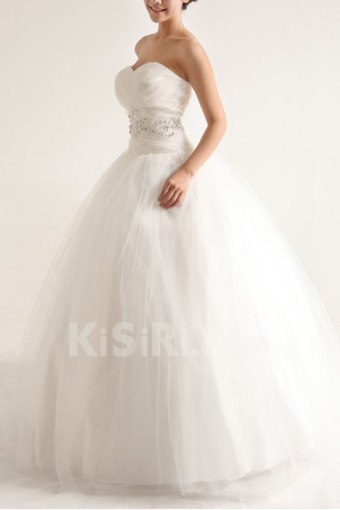 Net and Satin Strapless Floor Length Ball Gown