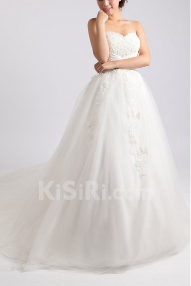 Organza Strapless Ball Gown with Crystal