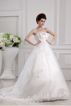 Satin Strapless Ball Gown with Sequins