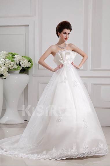 Satin Strapless Ball Gown with Sequins