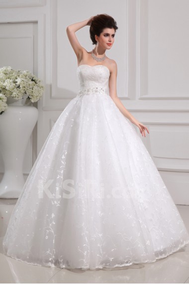 Lace Strapless Floor Length Ball Gown with Crystal