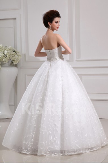 Lace Strapless Floor Length Ball Gown with Crystal