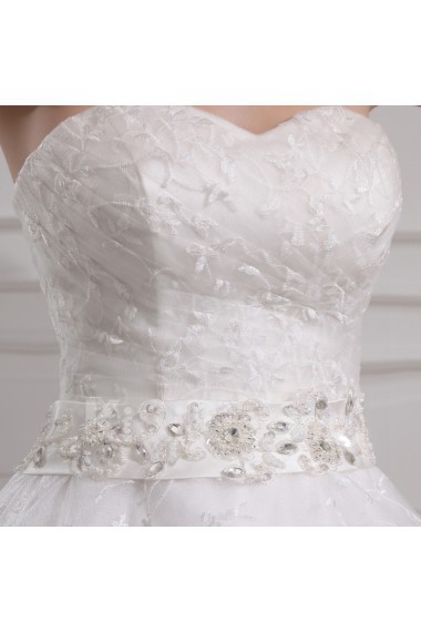 Lace Strapless Floor Length Ball Gown with Crystal