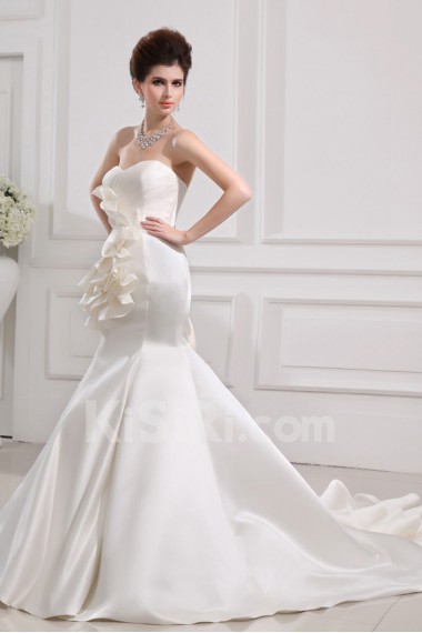 Satin Strapless Cathedral Train Mermaid Gown with Crystal