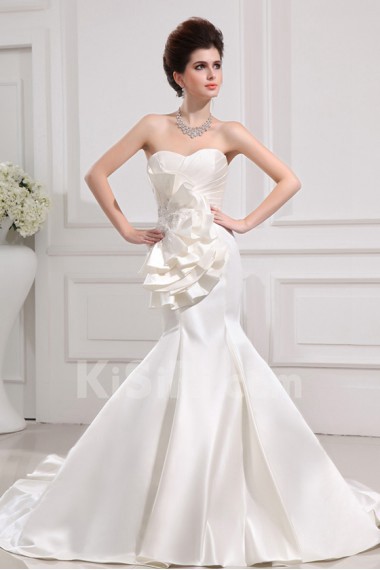 Satin Strapless Cathedral Train Mermaid Gown with Crystal